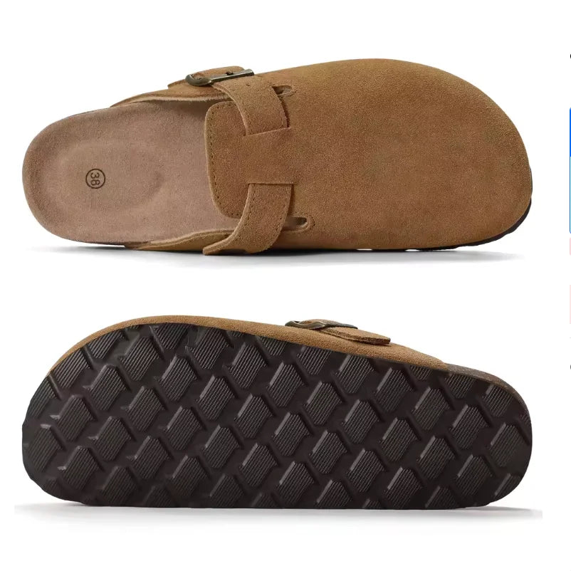 Mule Sabot en Daim Avec Semelle Anatomique en Liège